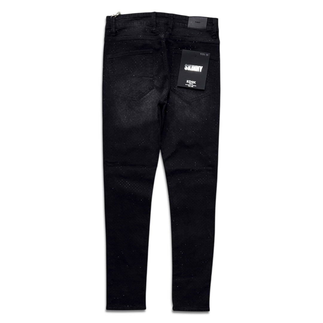 Kdnk Men's rhinestone skinny jeans black /grey wash