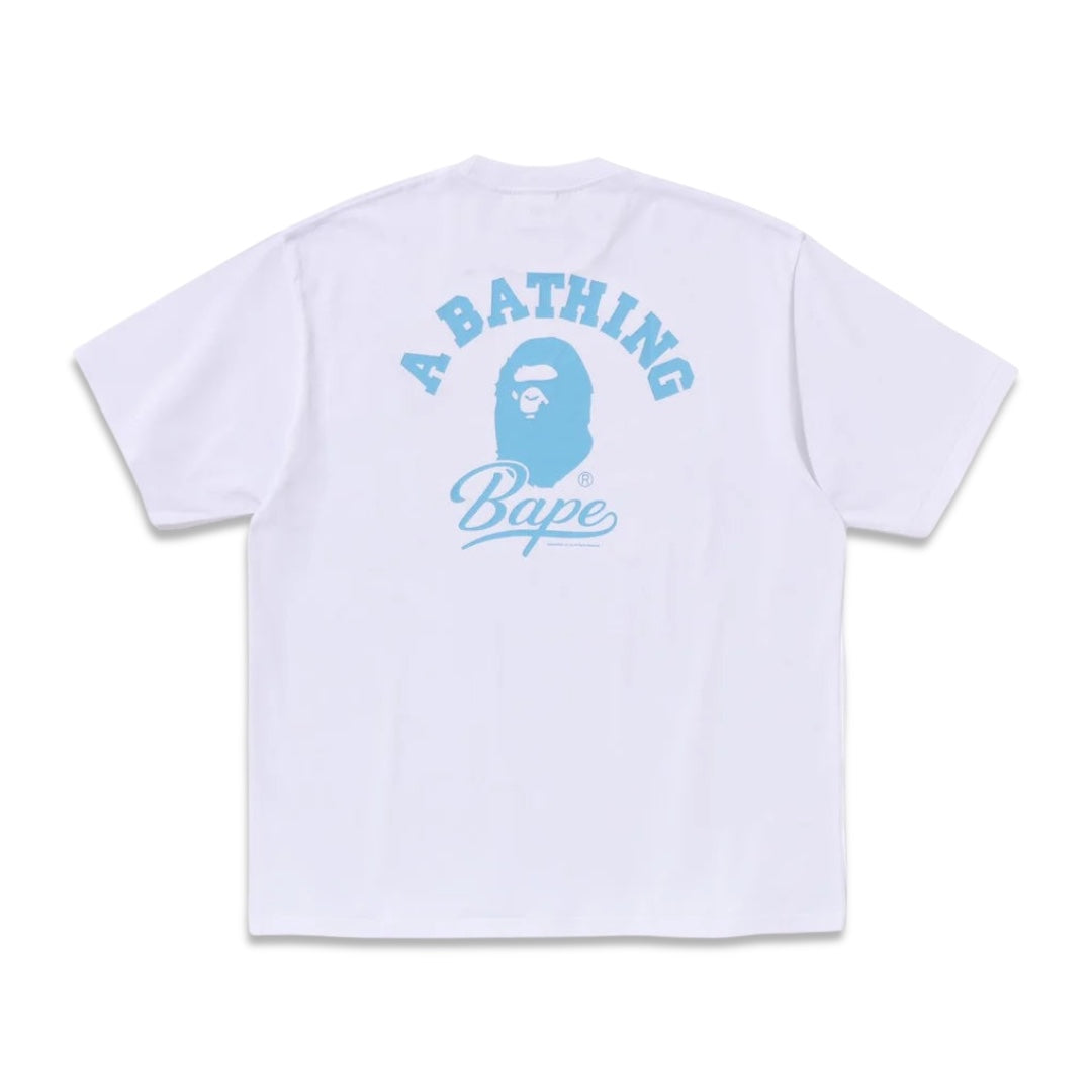 Bape Men's Cursive college logo relaxed fit tee White X Blue