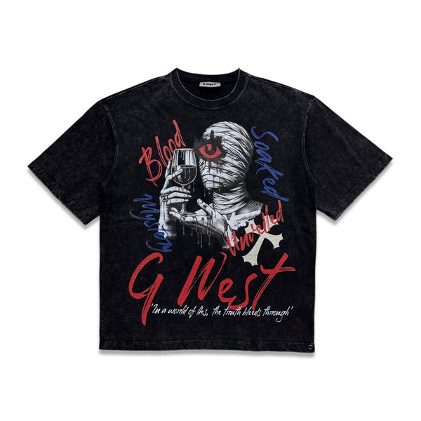 G West Blood Soaked Unveiled Graphic T-Shirt – Vintage Black