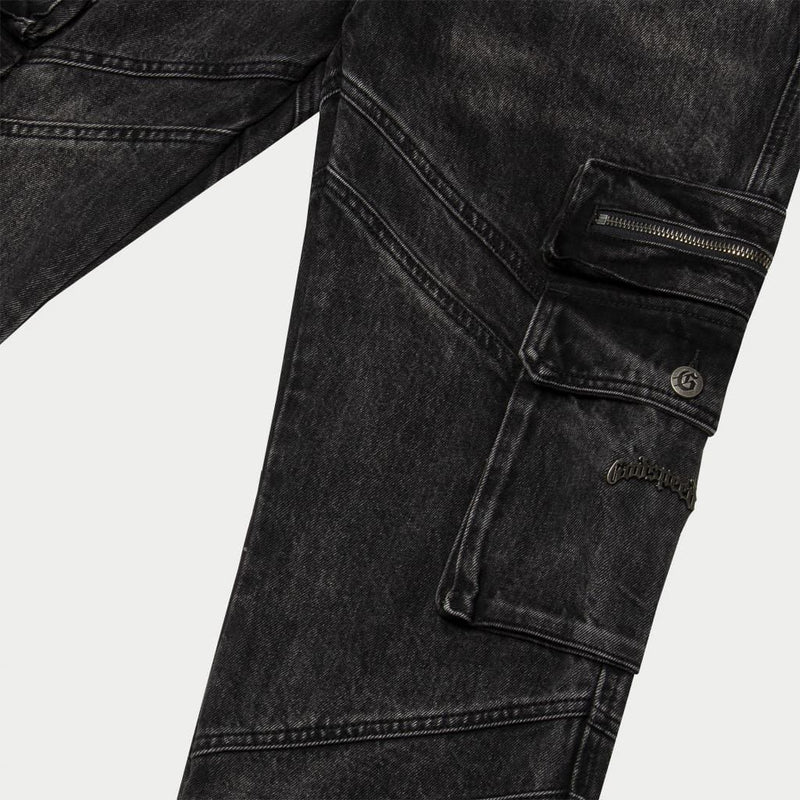 Godspeed rockstar flare cargo denim jean black wash