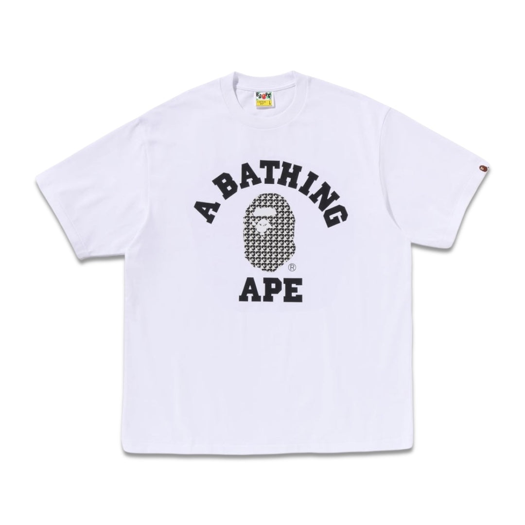 Bape Men's Sta Houndstooth College Relaxed Fit Tee White X Black