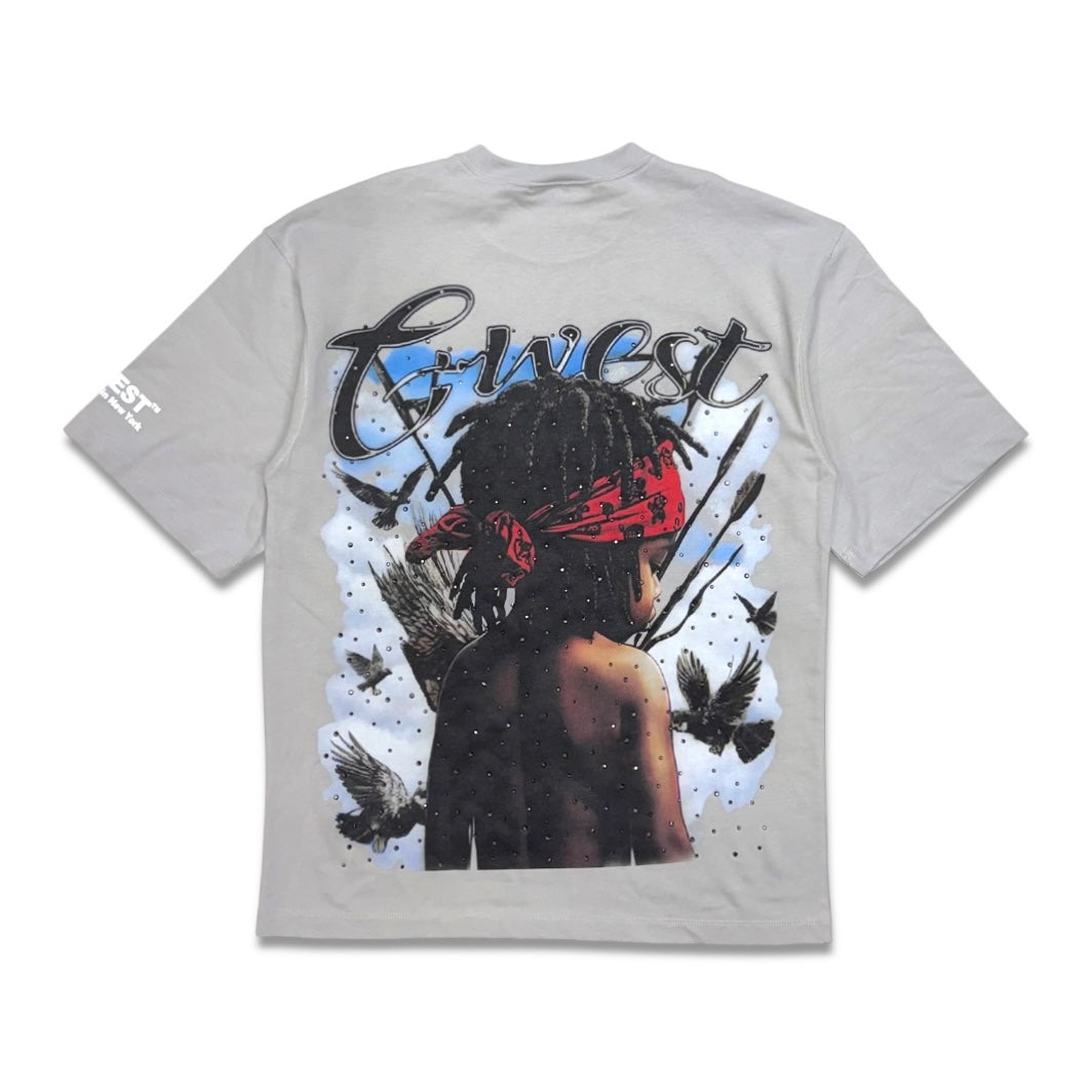 G west Men's Scarface Rhinestone Tee Grey Violet /Blue