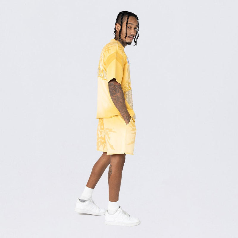 Smoke Rise Men’s Lounge Dystopia Printed Shorts Ochre Yellow
