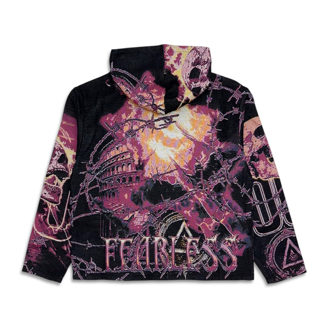 Majestik Men's Black Cyber Opera Rhinestone Tapestry Cropped Hoodie