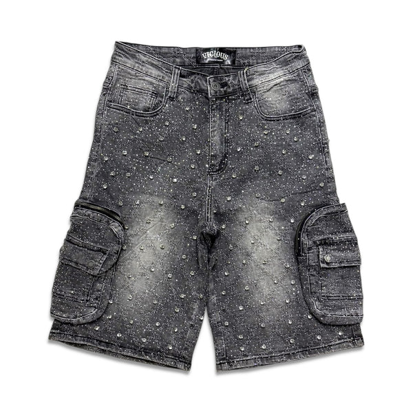 Vicious Denim Men's Embellished cargo shorts - Grey
