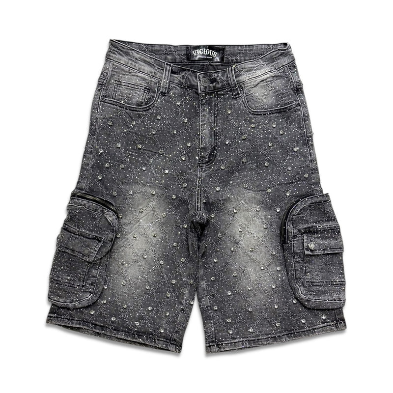 Vicious Denim Men's Embellished cargo shorts - Grey