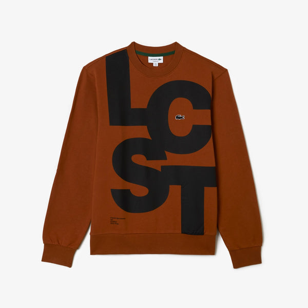 Lacoste (Men’s brown classic fit contrast lettering cotton sweater)