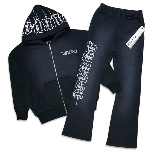 Purple brand black Gothic Wordmark Drip flare jogging set