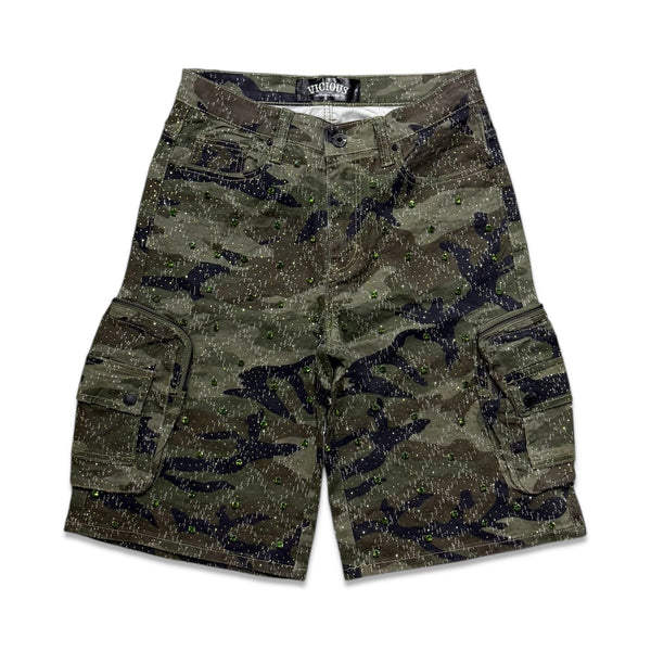 Vicious Denim Men's Embellished cargo shorts - camo