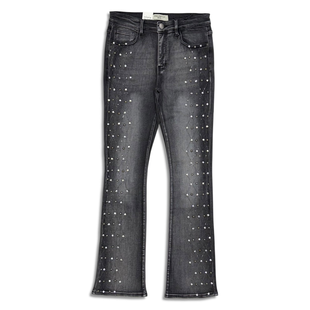 Reelistik Nyc Men's Diamond Studded stacked  jeans -Dark Grey (RST-6036-3)