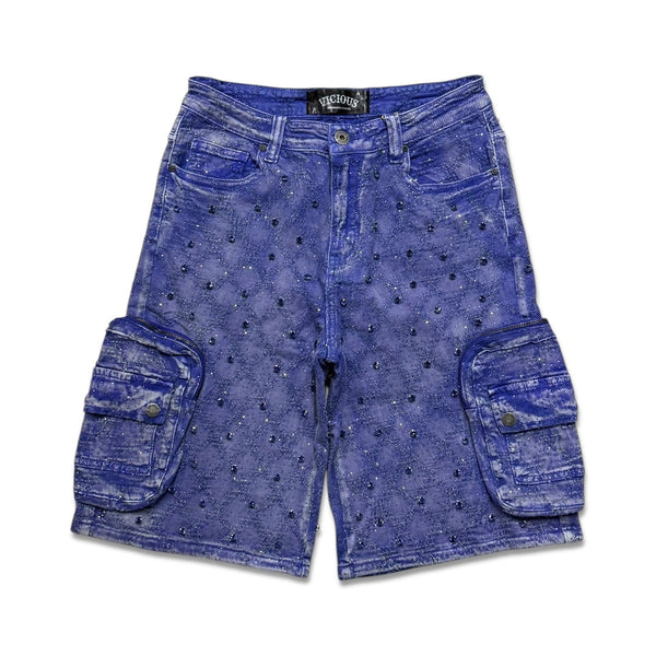 Vicious Denim Men's Embellished cargo shorts - Wedgewood blue