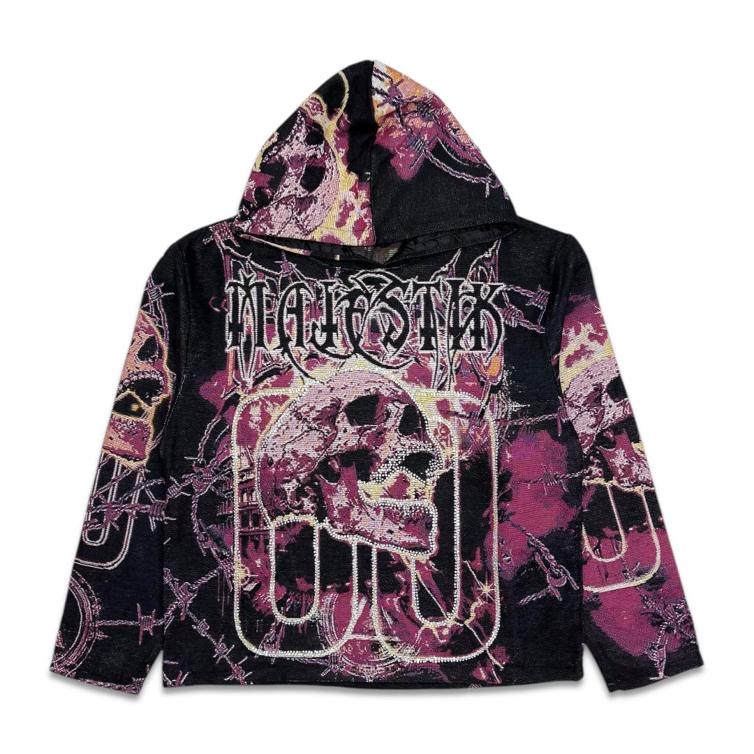 Majestik Men's Black Cyber Opera Rhinestone Tapestry Cropped Hoodie
