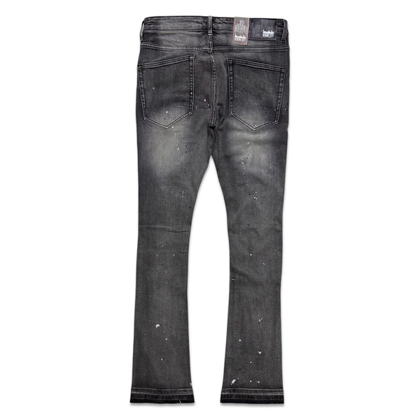 Denimicity Men's Distressed Stacked Flare Jeans – Dark Gray