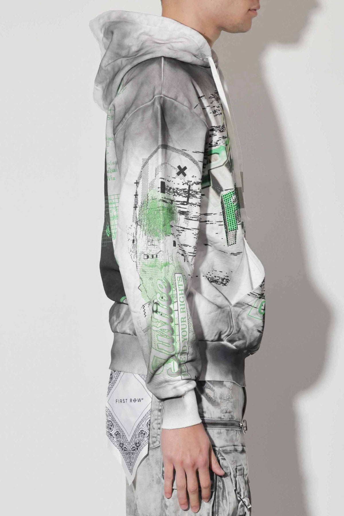 First Row White/Gray Intellectual Property Sprayed Hoodie