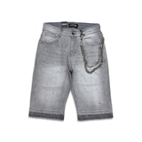 Focus Crystal Rhinestone Denim Shorts Grey