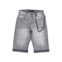 Focus Crystal Rhinestone Denim Shorts Grey