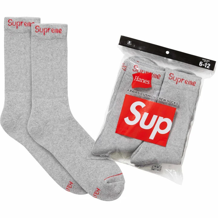 Supreme X Hanes Crew Socks (4-Pack) – Cushioned Cotton Comfort