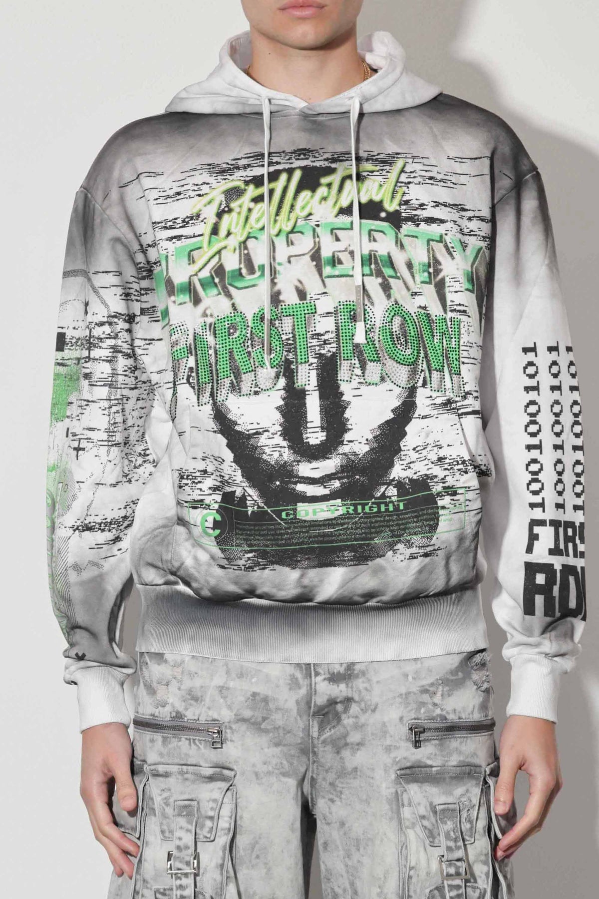 First Row White/Gray Intellectual Property Sprayed Hoodie