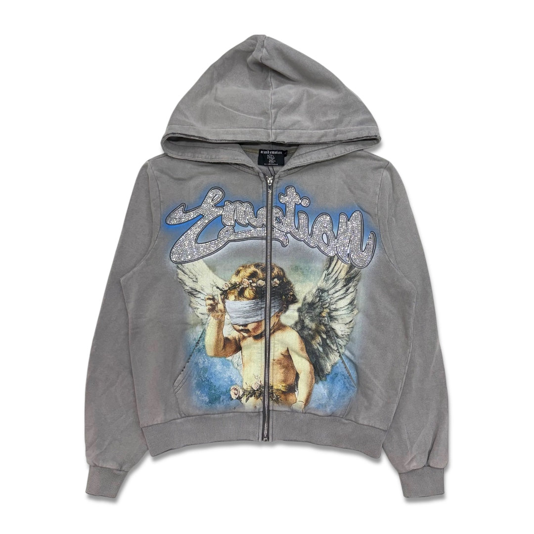 Mixed Emotion Rhinestone Hoodie Grey