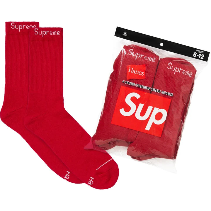 Supreme X Hanes Crew Socks (4-Pack) - Cushioned Cotton Comfort