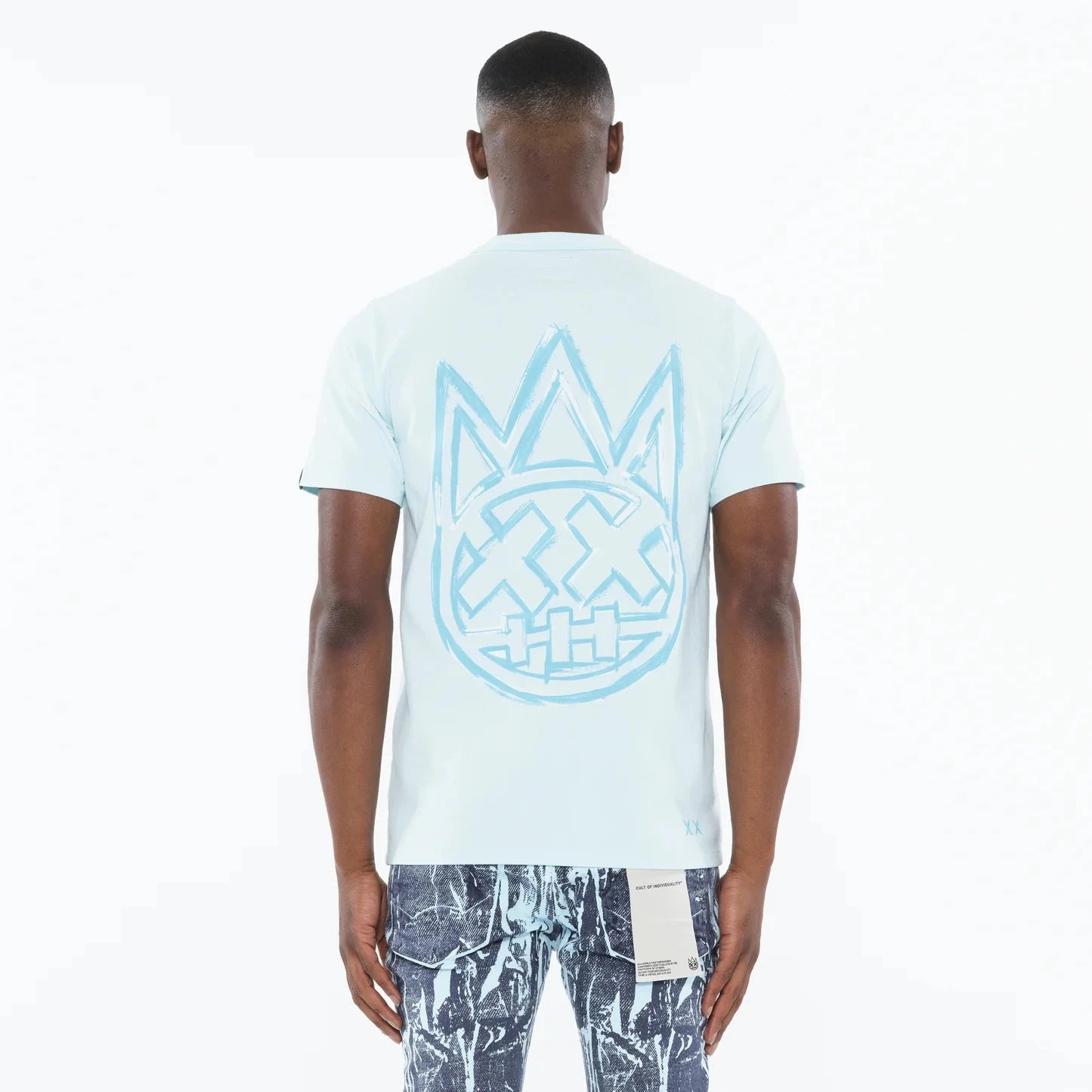 Cult of Individuality Heavyweight Crew Neck Tee "Stroke” in Powder Blue