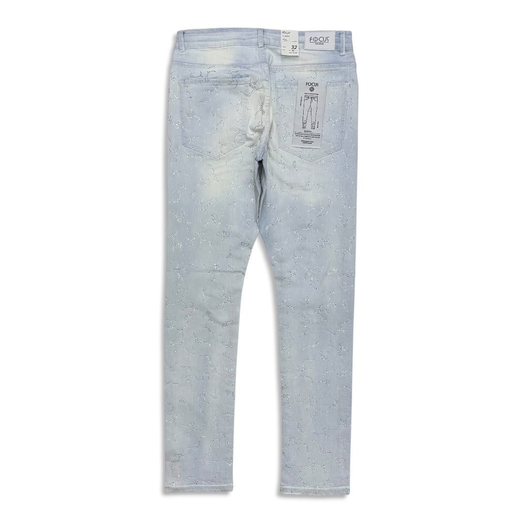 Focus Denim Men's Rhinestone Jeans - Light Blue