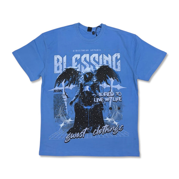 G West Blessing Rhinestone Graphic T-Shirt - Blue