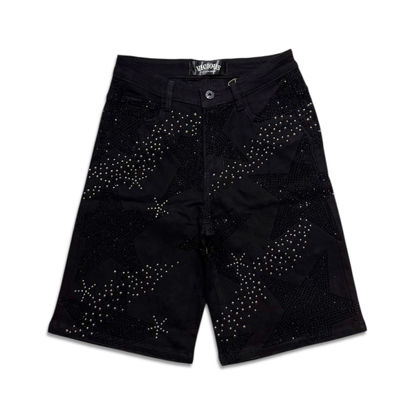 Vicious Denim Men's Embellished Rhinestone denim shorts - Black