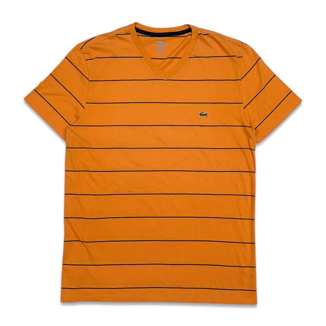 Lacoste Men's v-neck stripe cotton t-shirt Orange/navy TH3418-51-LHS