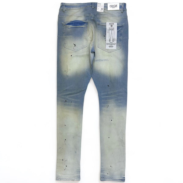 Focus Denim (light blue /black drip stitch jean)