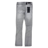 Focus denim (Grey wash frayed stitch knee line stacked jean)