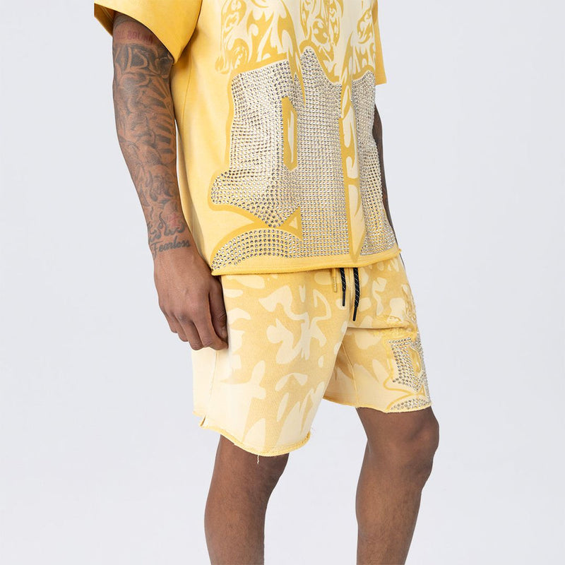 Smoke Rise Men’s Lounge Dystopia Printed Shorts Ochre Yellow