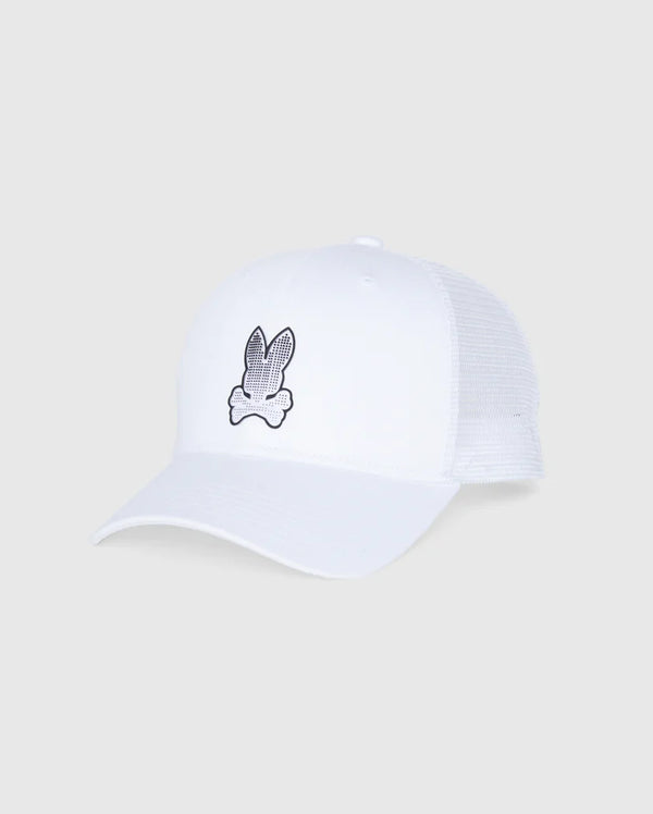 psycho bunny (Men's white strype trucker cap)