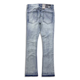 Denimicity Men’s Rip & Repair Stacked Jeans light wash with teal stitch