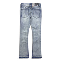 Denimicity Men’s Rip & Repair Stacked Jeans light wash with teal stitch