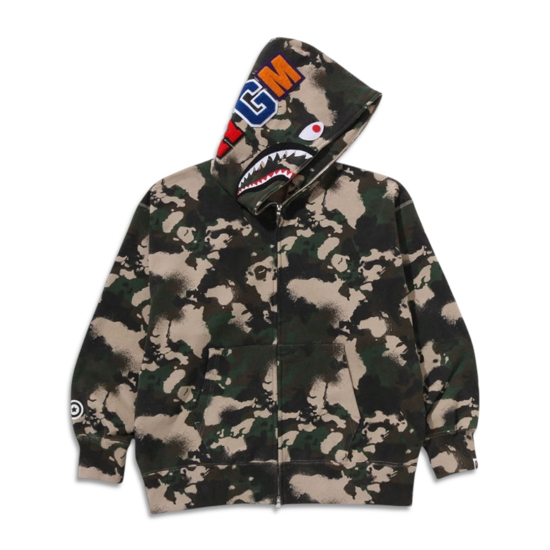 Bape Map Camo Shark Relaxed fit full zip hoodie Green