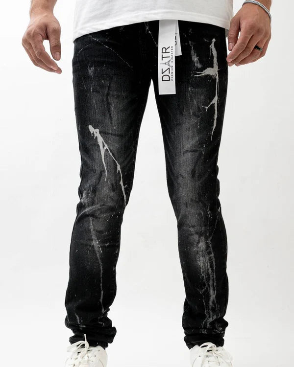 Premium Disaster Men's Ultra Stretch Denim Jean Black Splash
