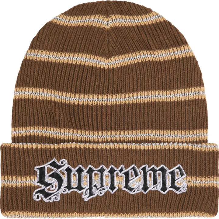 Supreme Metallic Stripe Beanie Brown