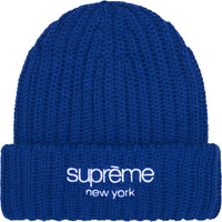 Supreme Chunky Rib Classic Logo Beanie Royal Blue