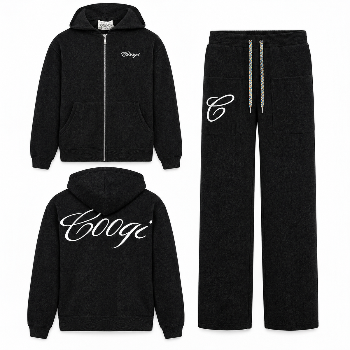 Coogi Australia Heavy Weight Fashion Knit Jogger Set Black
