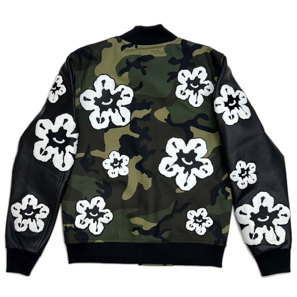 Roku studio (camouflage “tear drip floral varsity jacket)