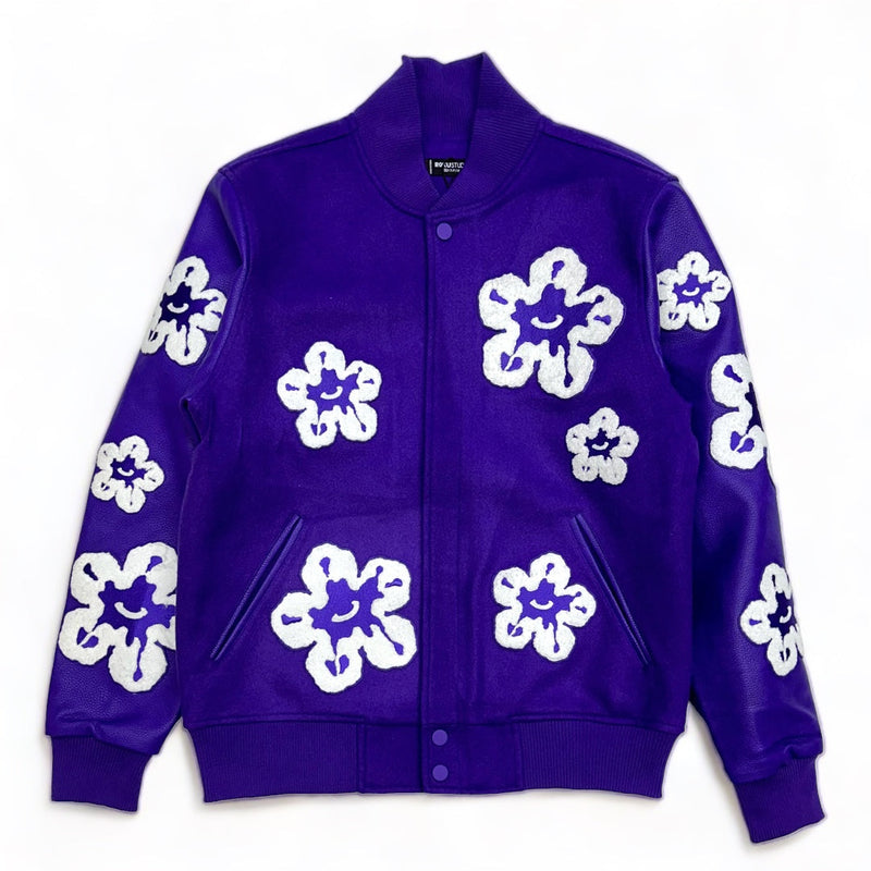 Roku studio (purple “tear drip floral varsity jacket)