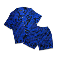 Purple brand flag bandana short set blue