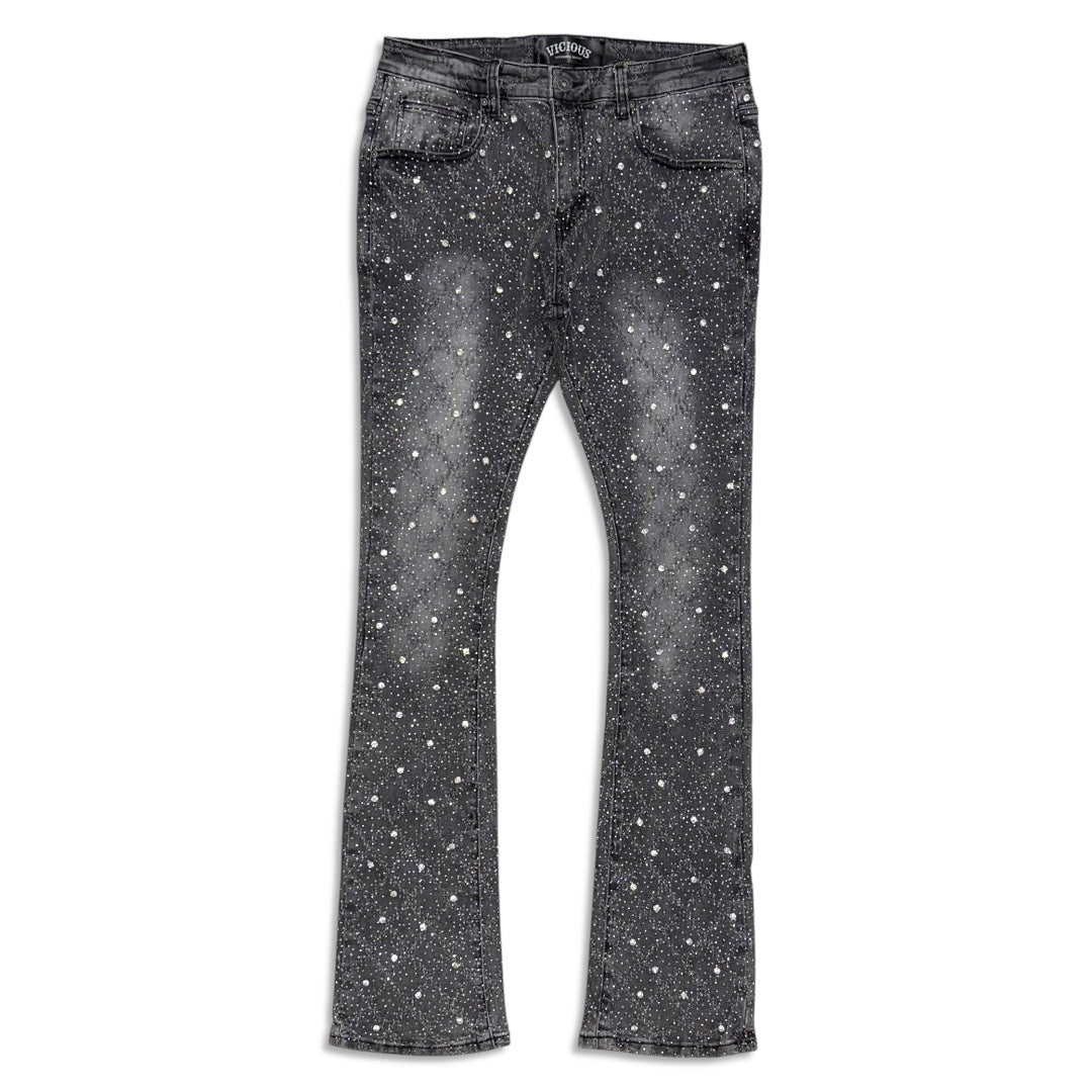 Vicious Denim Men's Stacked Embellished Jeans - Grey