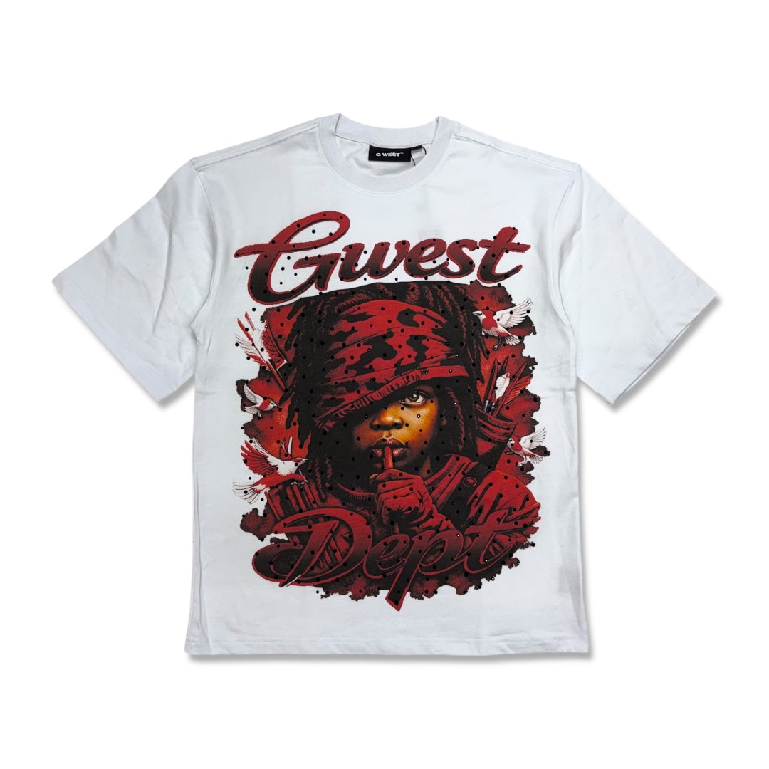 G west Men's Scarface Rhinestone Tee White/Red