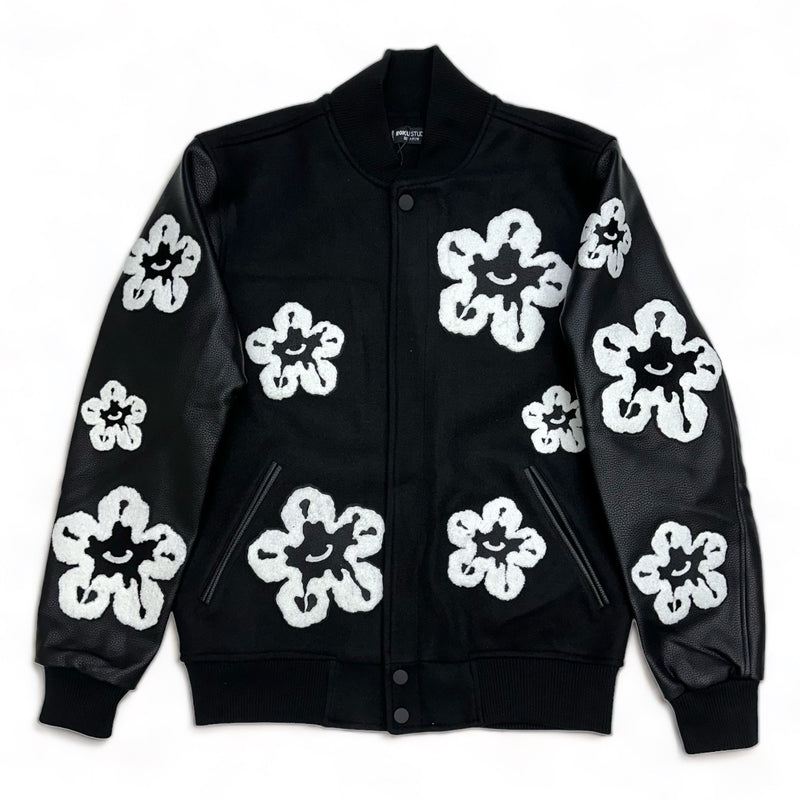 Roku studio (Black “tear drip floral varsity jacket)