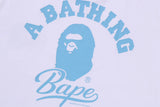 Bape Men's Cursive college logo relaxed fit tee White X Blue