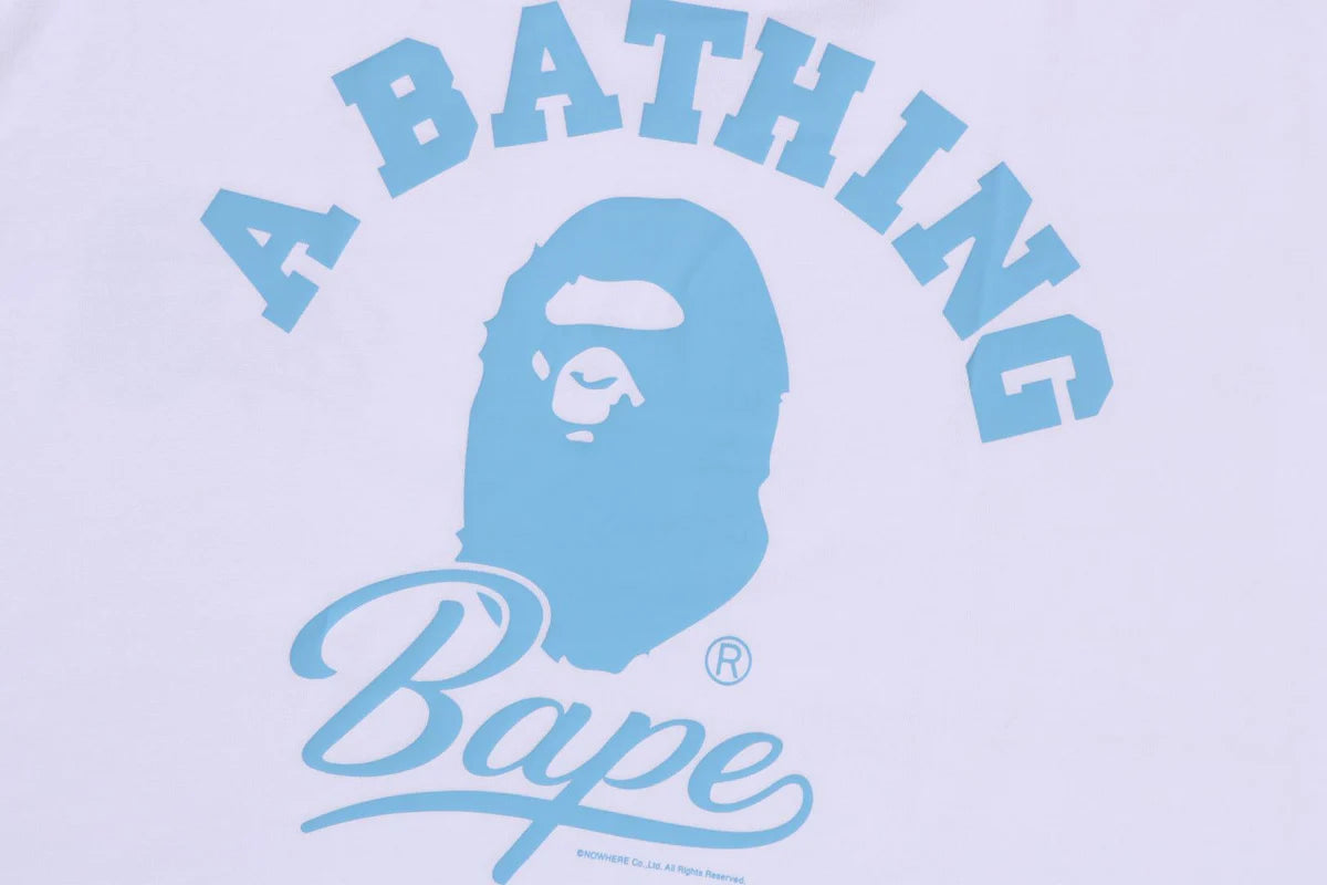 Bape Men's Cursive college logo relaxed fit tee White X Blue
