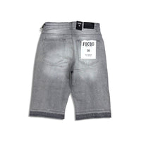 Focus Crystal Rhinestone Denim Shorts Grey