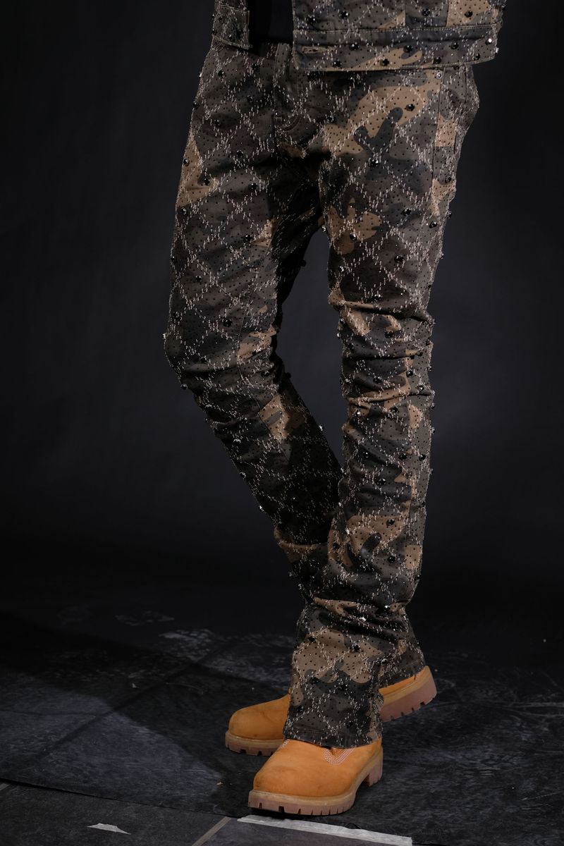 Vicious Denim Embellished Stack Jeans –  Premium Camouflage